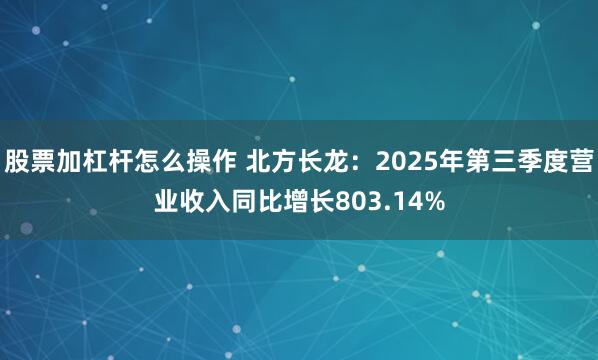 股票加杠杆怎么操作 北方长龙：2025年第三季度营业收入同比增长803.14%
