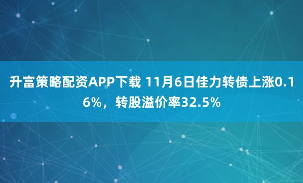 升富策略配资APP下载 11月6日佳力转债上涨0.16%,转股溢价率32.5%